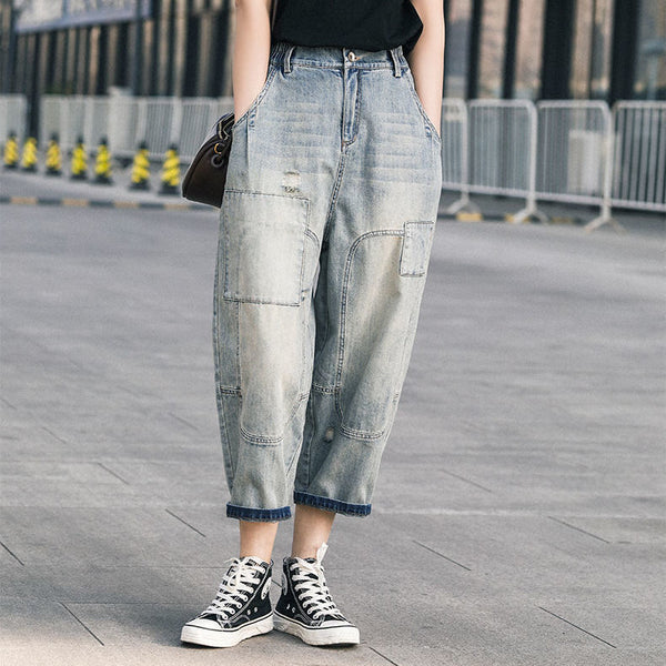 Pantalón Denim Lápiz Holgado con Costuras Decorativas BF Style