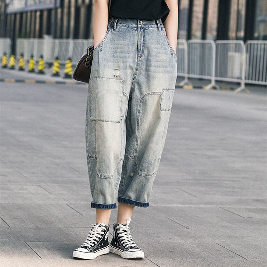 Pantalón Denim Lápiz Holgado con Costuras Decorativas BF Style
