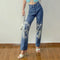 Jeans Rectos de Talle Alto con Estampado de Mariposas