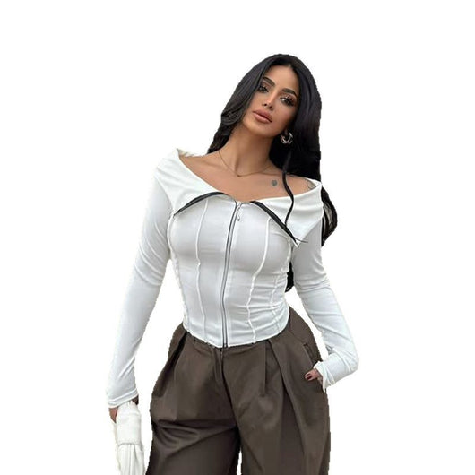 Blusa Ajustada de Manga Larga - Camiseta Clásica para Mujer - Image 3