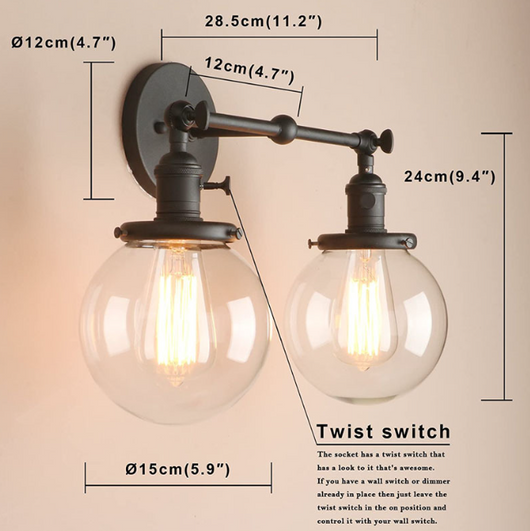 Lámpara de Pared Espejo Esférico Industrial para Dormitorio y Baño - Image 12