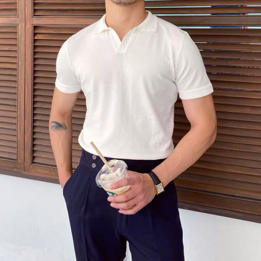 Camiseta Slim Cuello Solapa Manga Corta Tejida para Hombre - Image 3