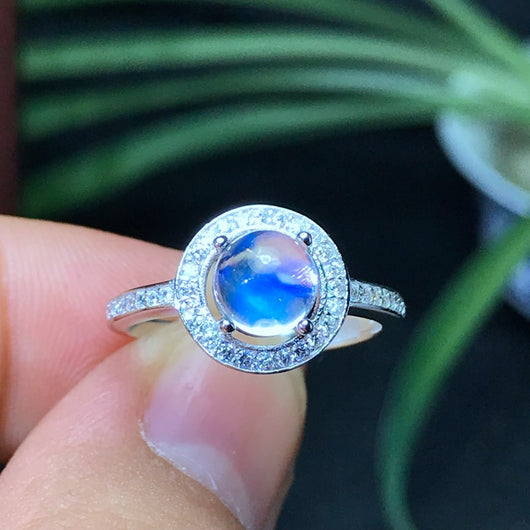 Anillo de Piedra Luna Azul Natural