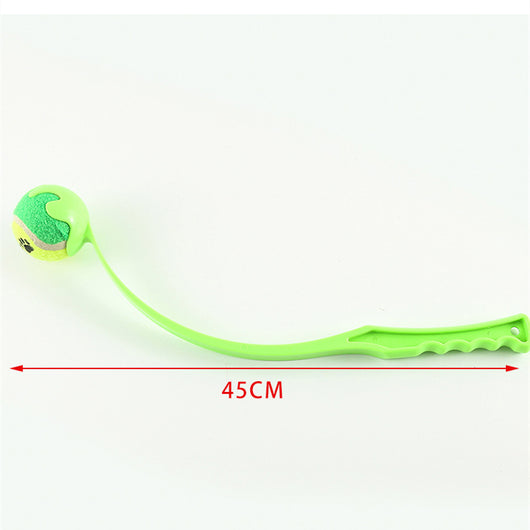 Pink pet throwing cue with a yellow and orange tennis ball, designed for outdoor dog training and play. - Image 8