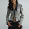 Chaqueta Corta Urbana Retro Moderna con Lentejuelas y Cuello Bajo