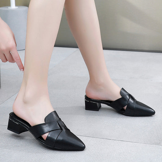 Sandalias Baotou de Cuero Genuino con Suela Suave para Mujer