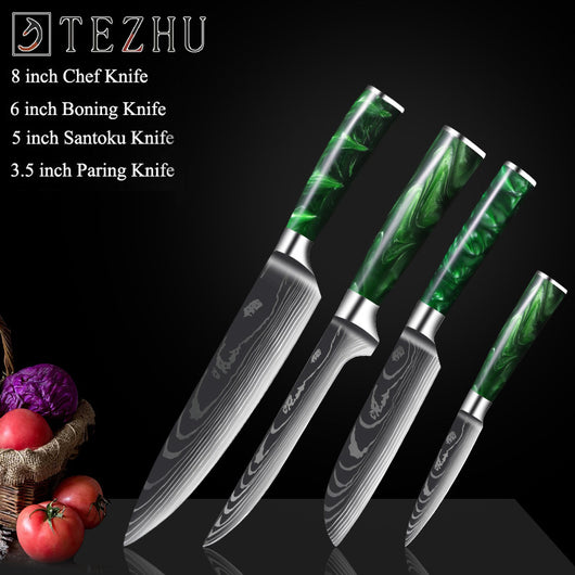 Cuchillo Damasco con Mango de Resina Verde y Grabado Láser - Image 17