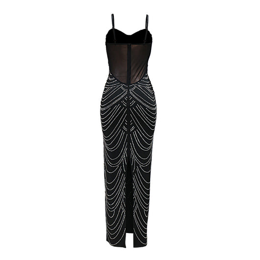 Vestido de Noche con Cuentas de Espuma y Tirantes Brillantes - Image 10