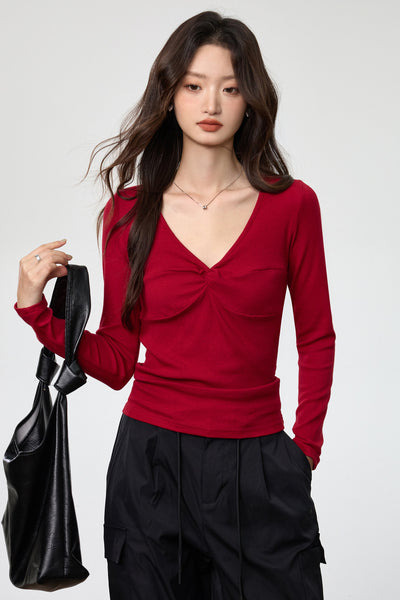 Blusa Elegante Escote Profundo con Nudo y Manga Larga - Image 18