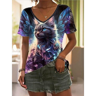 Blusa Casual con Estampado Animal Cuello V Manga Corta Personalizable - Image 7
