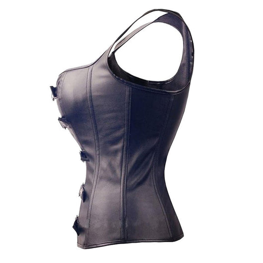 Corsé Steampunk Negro de Cuero Sintético Overbust - Image 7