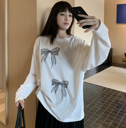 Blusa Larga Estampado Moño Mujer Suelta y Cómoda
