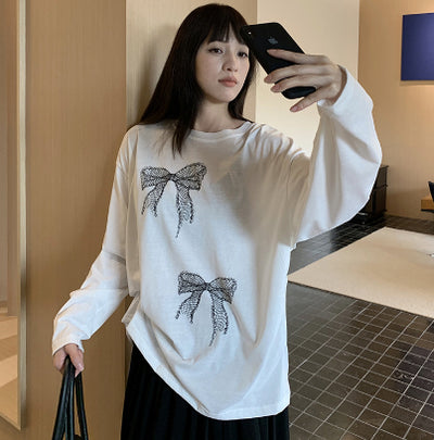 Blusa Larga Estampado Moño Mujer Suelta y Cómoda