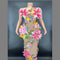 Vestido sin Mangas con Falda Floral y Cristales para Escenario