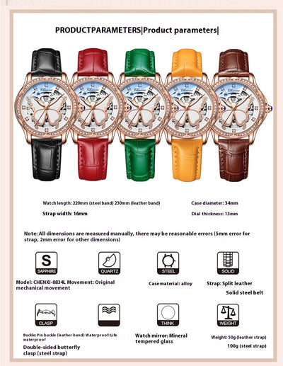 Reloj Automático para Mujer con Diamantes y Esfera de Mariposa - Resistente al Agua - Image 17