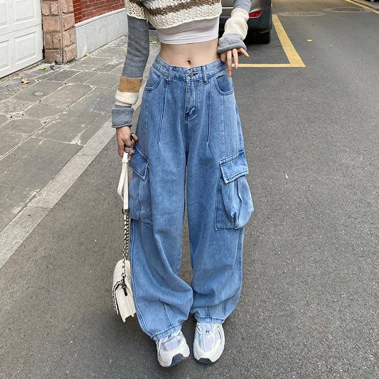 Pantalones Denim Rectos Anchos Estilo Retro para Mujer