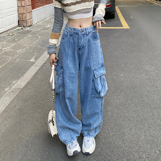 Pantalones Denim Rectos Anchos Estilo Retro para Mujer