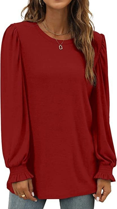 Blusa Elegante con Cuello Redondo y Mangas Abullonadas para Mujer - Image 13