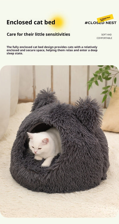 Cama Cálida Semiencerrada para Gatos con Peluche Suave - Image 11