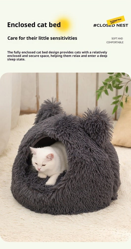 Cama Cálida Semiencerrada para Gatos con Peluche Suave - Image 11