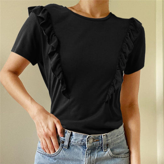 Playera Holgada Cuello Redondo Manga Corta Mujer Color Sólido - Image 11