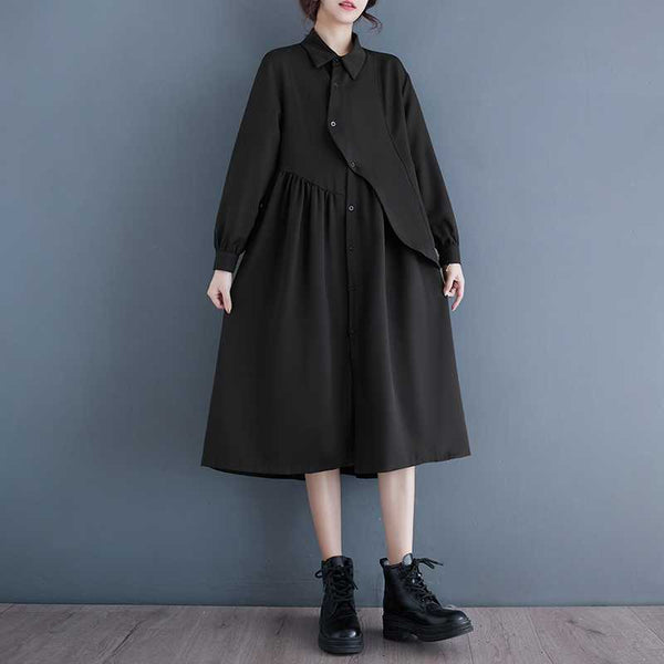 Vestido Camisero Negro Estilo Hepburn Irregulares