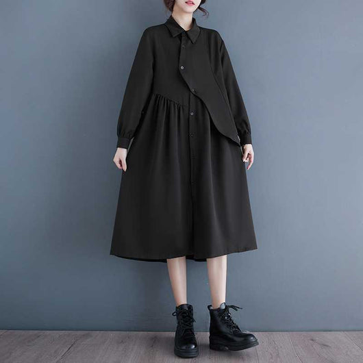 Vestido Camisero Negro Estilo Hepburn Irregulares