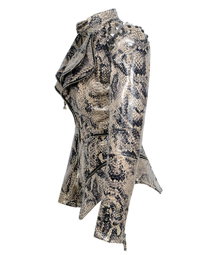Chaqueta de Cuero Motociclista Ajustada con Remaches para Mujer - Image 7