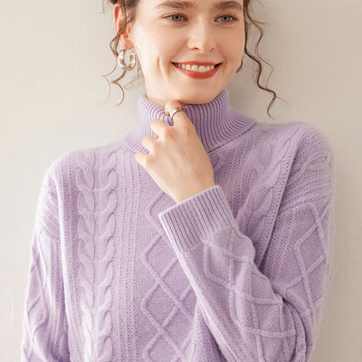 Suéter Cashmere Suelto con Cuello Alto - Tejido Grueso de Tres Capas - Image 4