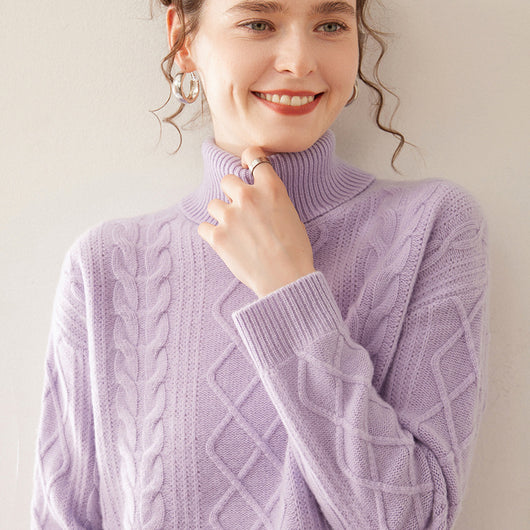 Suéter Cashmere Suelto con Cuello Alto - Tejido Grueso de Tres Capas - Image 4