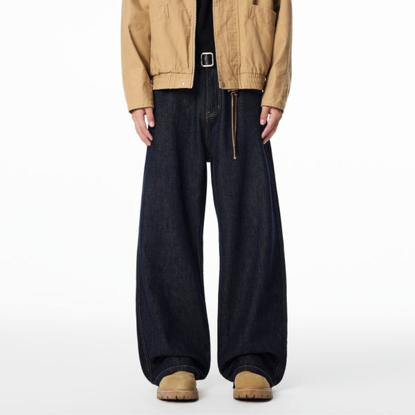 Jeans Denim Raw Azul Marino Corte Amplio Estilo Vintage Otoño