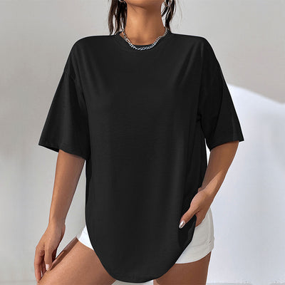 Camiseta Suelta de Largo Medio en Color Liso para Mujer - Image 4