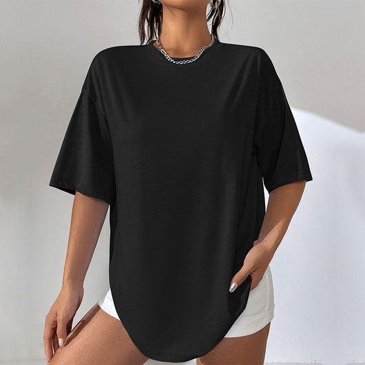 Camiseta Suelta de Largo Medio en Color Liso para Mujer - Image 4