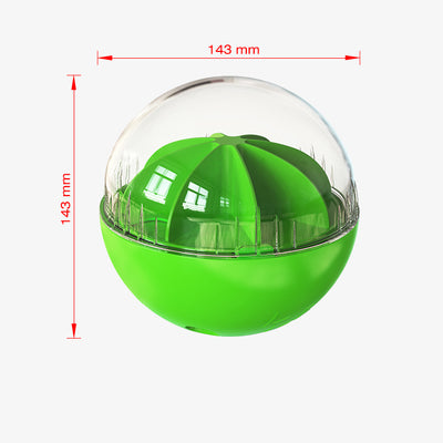 Yellow and clear spherical dog toy with an orange segmented interior, designed as an adjustable leaky feeding puzzle. - Image 11