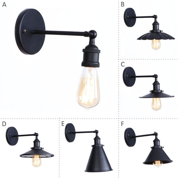 Lámpara de Pared Industrial en Hierro Forjado Negro Mate para Restaurantes y Cafés