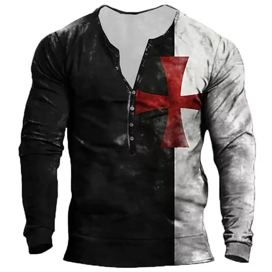 Camiseta Manga Larga para Hombre con Botones de Solapa Abierta e Impresión Digital - Image 20