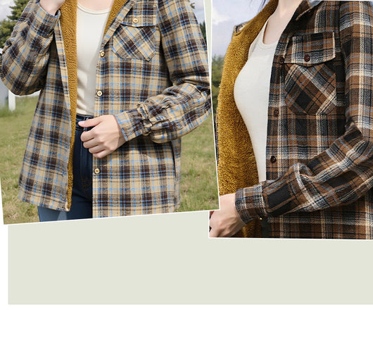 Camisa Cuadros Holgada con Capucha para Mujer - Image 13