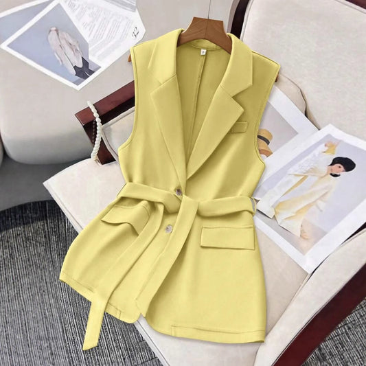 Chaleco Blazer Suelto Liso con Lazos Ajustables para Mujer