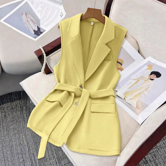 Chaleco Blazer Suelto Liso con Lazos Ajustables para Mujer