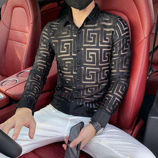 Camisa Estampada de Cuadros para Hombre de Manga Larga - Image 2