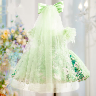 Vestido de Princesa Hada Verde con Mangas Abullonadas para Niñas - Image 5