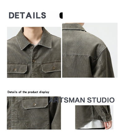 Camisa de Trabajo Pana Lavada Multi-Bolsillos Hombre - Versátil y Durable - Image 23