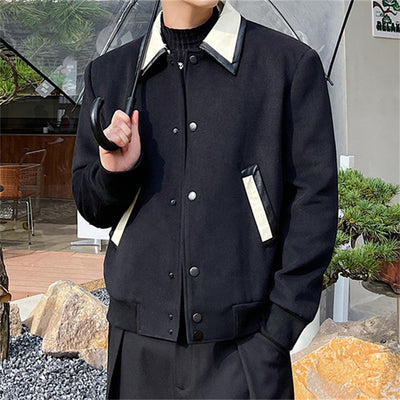 Chaqueta de Lana con Solapas de Cuero Contraste para Hombre - Image 6