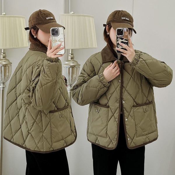 Chaqueta Acolchada de Cuero PU con Diseño Rombo - Suelta y Versátil