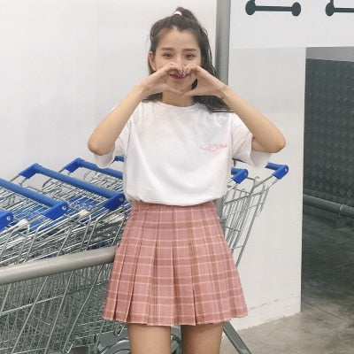 Falda Escocesa de Cintura Alta Estilo Británico Colegiala