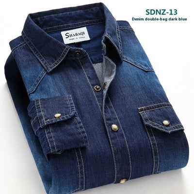 Camisa de Algodón Denim para Hombre de Manga Larga - Image 5