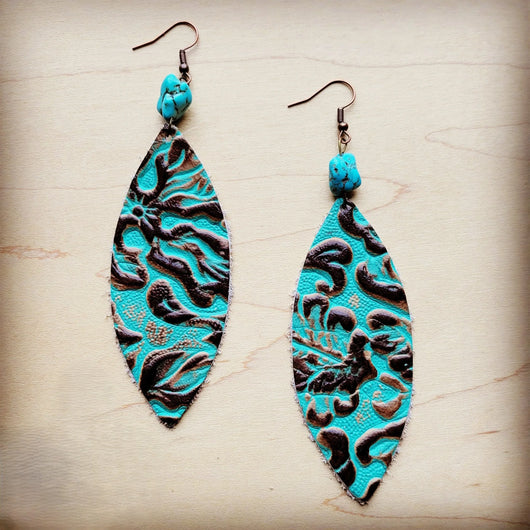 Leather Oval Earrings in Cowboy Turquoise with Turquoise Accent 206y