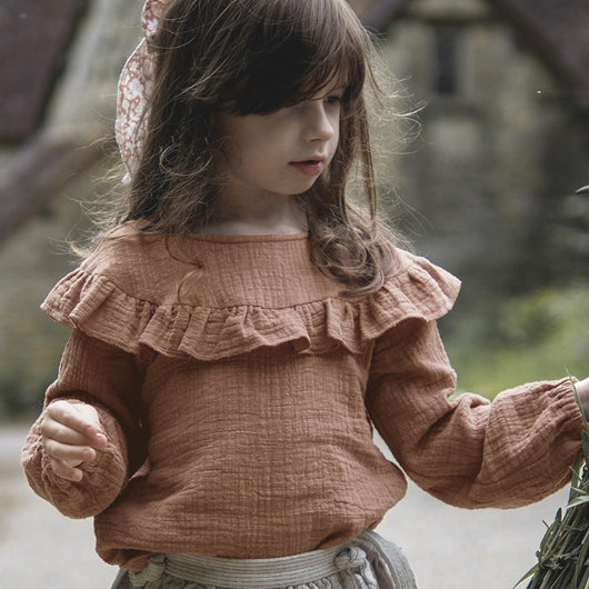 Blusa Infantil Cuello Redondo Mangas Largas Volantes Doble Capa