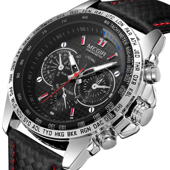 Reloj de Lujo para Hombre 1010 - Correa de Cuero, Resistente al Agua 3ATM