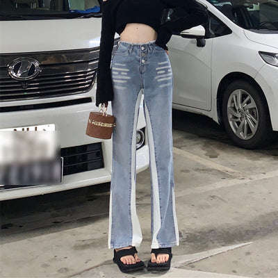 Jeans Cintura Alta Contraste de Colores - Efecto Piernas Largas